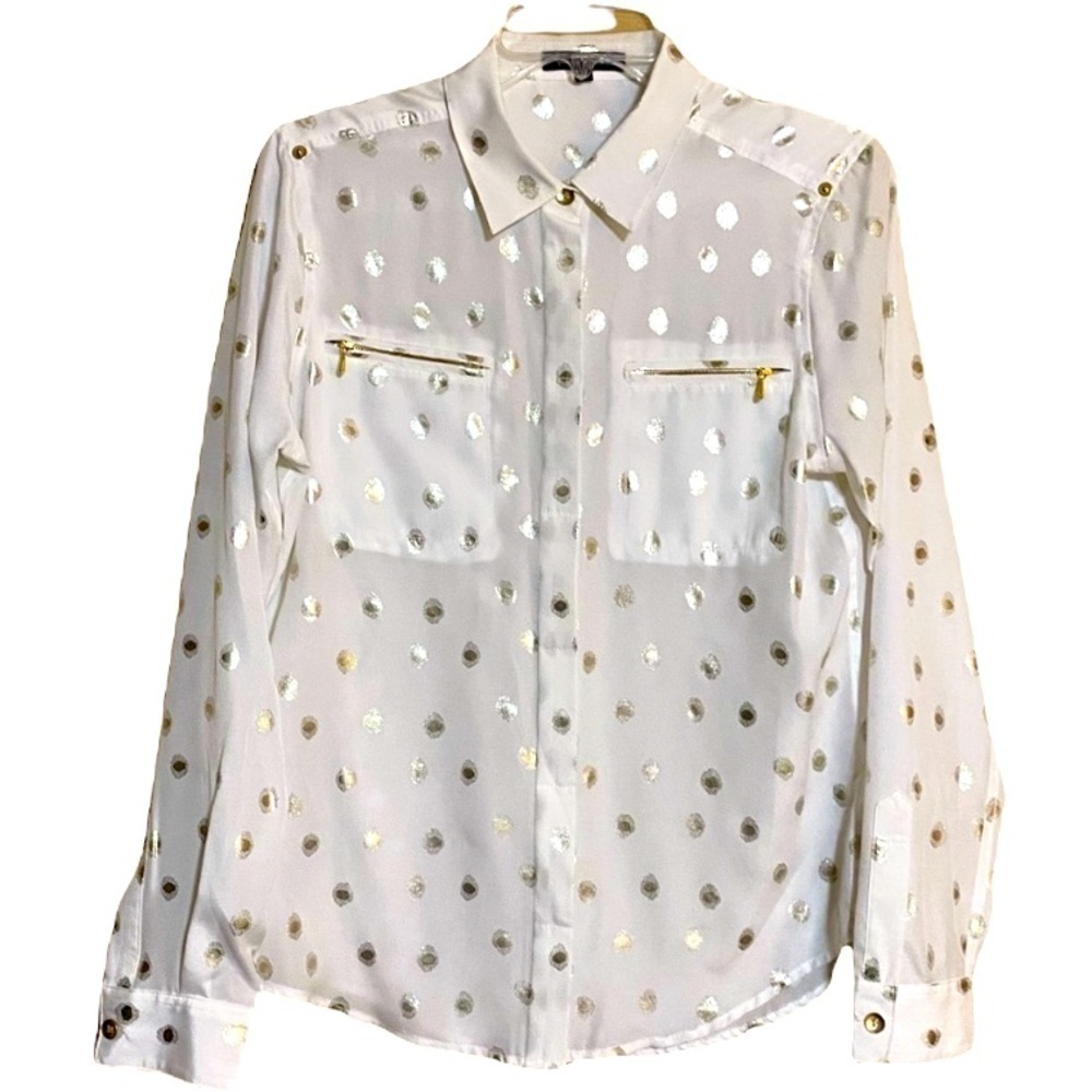 Velvet Heart Metallic Gold Polka Dot Blouse (Size S)